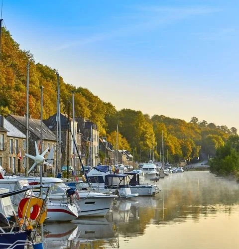 Dinan port medieval town traditional Breton boats Rance River